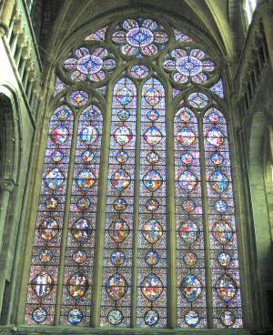 stained glass windows in the Nôtre Dame church  at Dinant