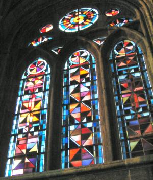 amazing stained glass windows at the Notre Dame church at Dinant