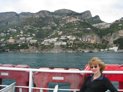 Fiona on the boat to Positano