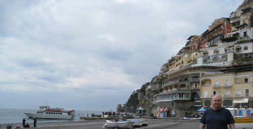 stepping onto the beach at Positano