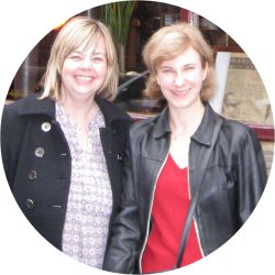 Andrea and Fiona outside Le Grand Colbert restaurant in Paris