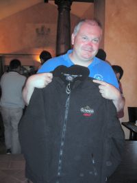 John proudly shows of his latest Guinness garment.