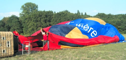 The balloon was blown up with the aid of an industrial powered fan.