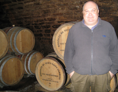 John in a wine cellar in Nuits Saint Georges