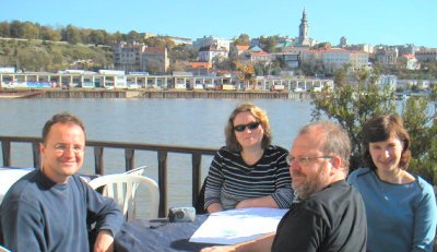 Sinisa, Lizzy, John and Fiona River Sava in Belgrade, Serbia