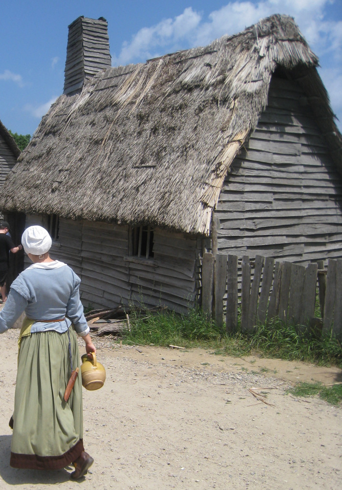 colonists portaying daily tasks at the Plimoth Plantation, Plymouth