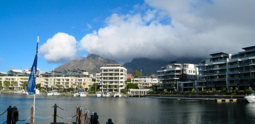 V & A Waterfront with cloudy views of  Table Mountain