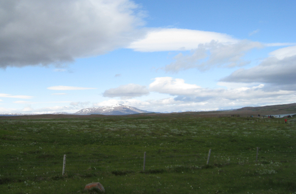 distant snowcapped volcanoes at Gullfoss waterfall