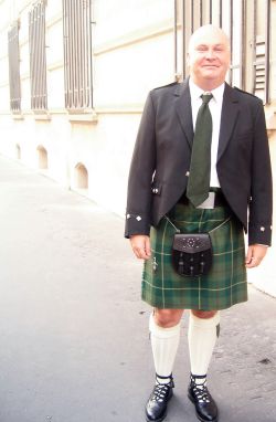 John looking splendid in his kilt at the Scots Kirk, Paris