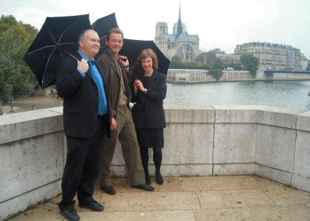 John, Fiona and Phil walking past Notre Dame