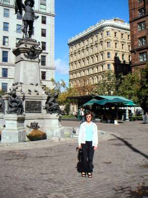 Fiona at Place d'Armes, Montreal