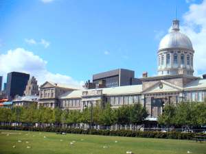 view from the waterfront of the Marché Bonsecours, Montreal