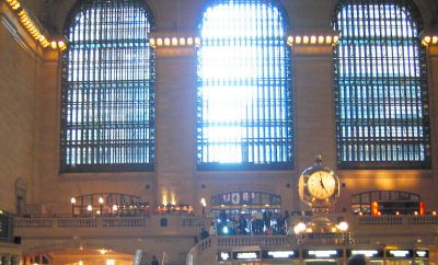 The famous four faced clock at Grand Central Terminal in New York.