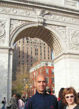 Paul and Fiona at the arch in Greenwich village, New York