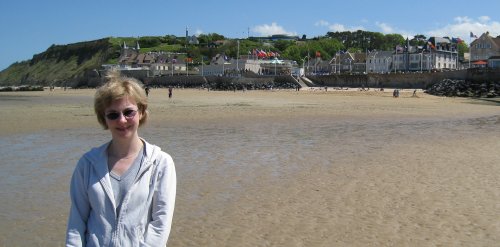 Fiona on the beach at Arromanches