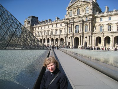 Fiona by the pyramids outside the Louvre in Paris. 