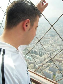 Howard shows he's not afraid of heights at the top of the Eiffel Tower