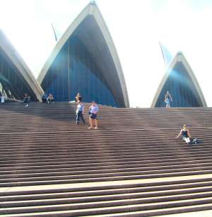 on the steps at the Sydney Opera House