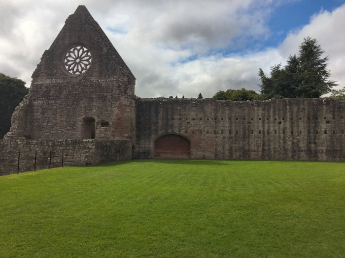 Rose window and cloisters, Dryburgh Abbey