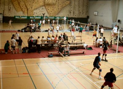 court 3 at the far end, where a highly skilful but less serious game of volleyball is played!