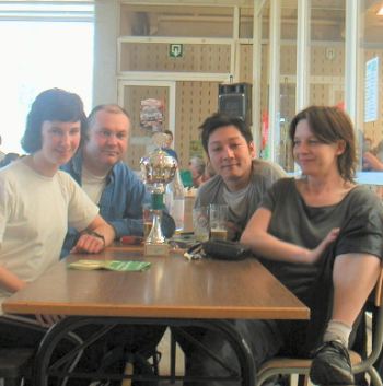 me, John, Virginie and Bala and our volleyball trophy