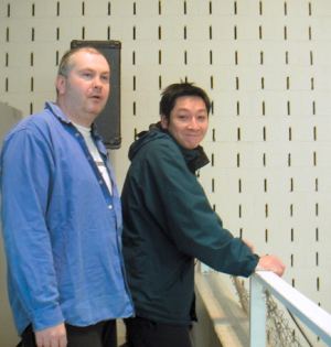 John & Bala arrive at the sports hall