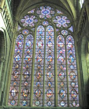 stained glass windows in the Nôtre Dame church at Dinant