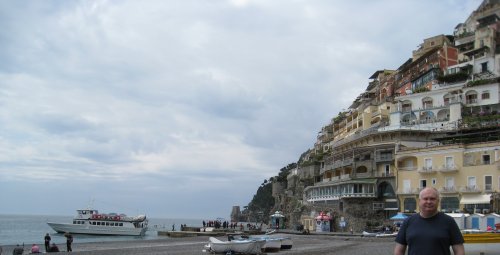 stepping onto the beach at Positano