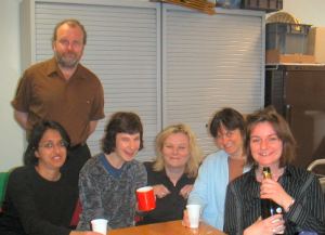 Zarine, John, Fiona, Lizzy, Caroline and April with the champagne