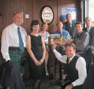 John, me, Andy, Terry, Phil, Pierre, Dave and Pedro start celebrating on the way to the reception.