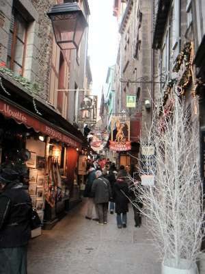 cafes  and souvenir shops on Mont St Michel