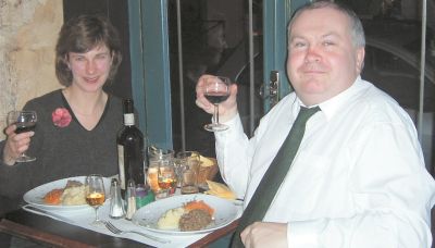 John and Fiona enjoying haggis, neeps and tatties