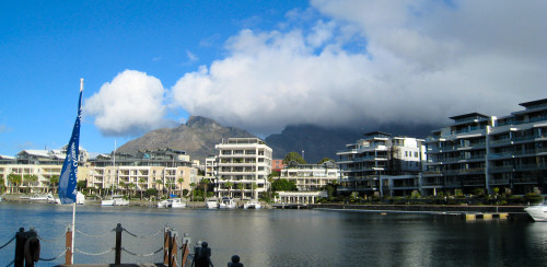 V & A Waterfront with cloudy views of Table Mountain