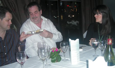 Bernie, Jim and Sarah share a cheese board