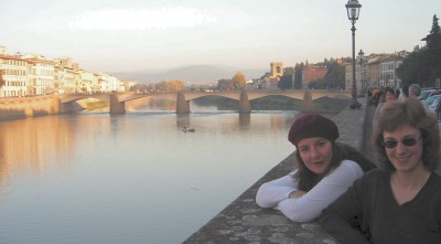 April and Fiona walking alongside the River Arno