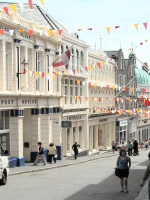 Fiona walking up the High Street in St Peter Port Guernsey