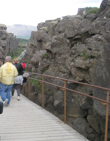 Deep fissures in the rift valley in Iceland