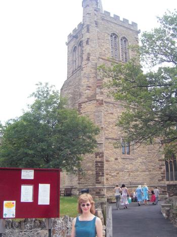 Outside Elstow Abbey before the wedding