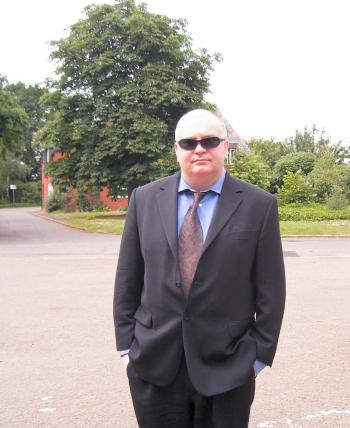 John outside Elstow Abbey at Jan's wedding