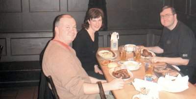 me, John and Andy tucking into sausages and drinking beer