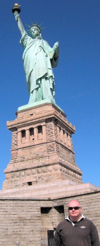 John looking cool at the foot of the Statue of Liberty