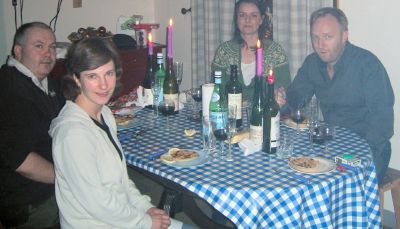 John, Fiona, Neil and April eating Coquilles Saint Jacques