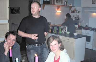 Neil, Gareth and Fiona relax between courses