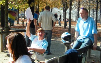 Neil, Alain and Isabelle at the umpire's bench