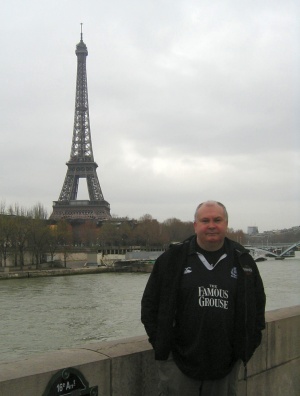 John wore his Scotland rugby shirt.
