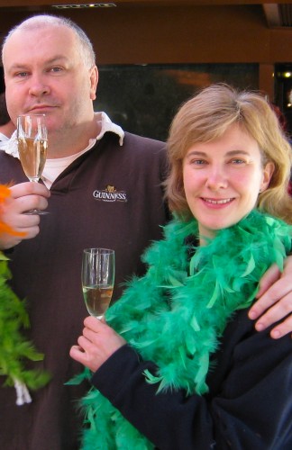 John and Fiona sipping champagne in Paris