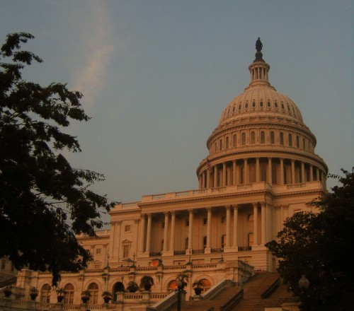 US Capitol building at night