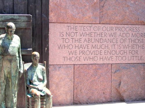 At the Roosevelt memorial on the banks of the Potomac river